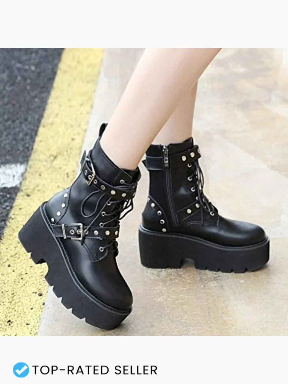 Goth Patent Ankle Boots Chunky Platform High Heel Lace Up Combat Punk Booties